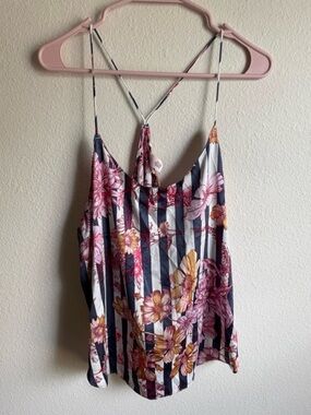Victoria's Secret Floral Striped Satin Spaghetti Strap Tank